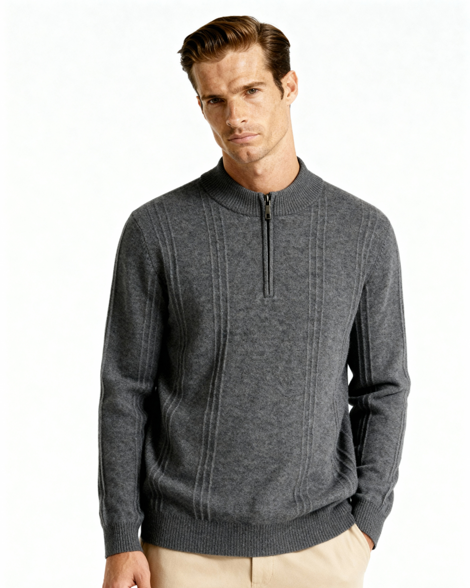100% Cashmere Ribbed Half Zip | Savile & Co.