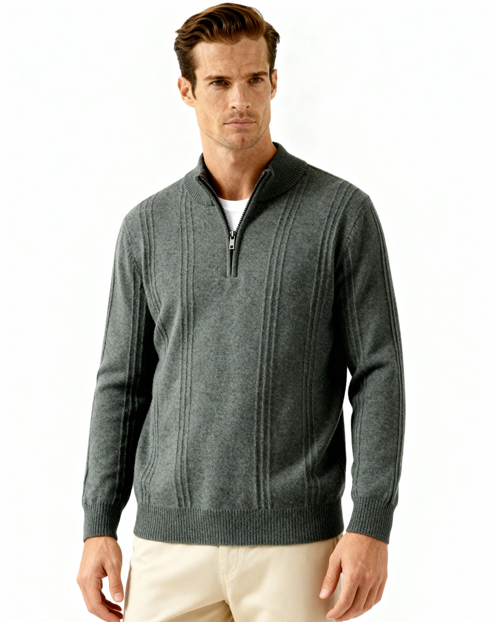 100% Cashmere Ribbed Half Zip - Savile & Co.