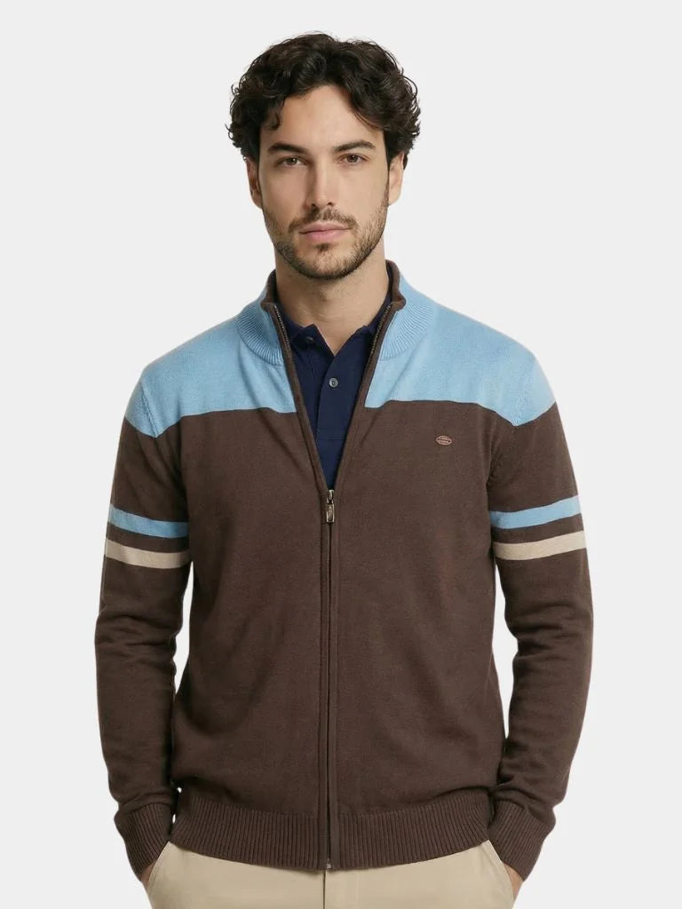Cardigan Sweater Zipper Standing Collar Knitwear | Savile & Co.