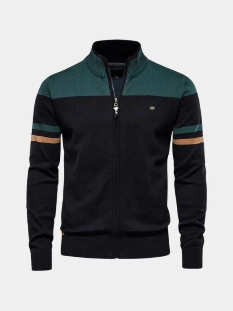 Cardigan Sweater Zipper Standing Collar Knitwear | Savile & Co.