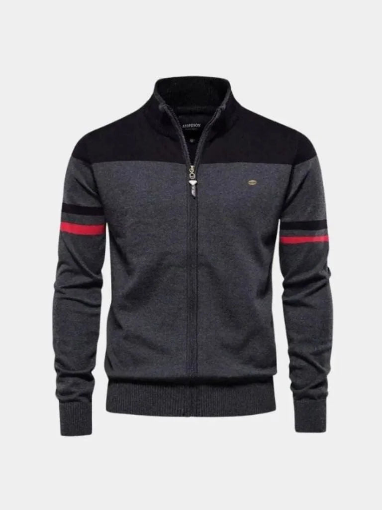 Cardigan Sweater Zipper Standing Collar Knitwear | Savile & Co.