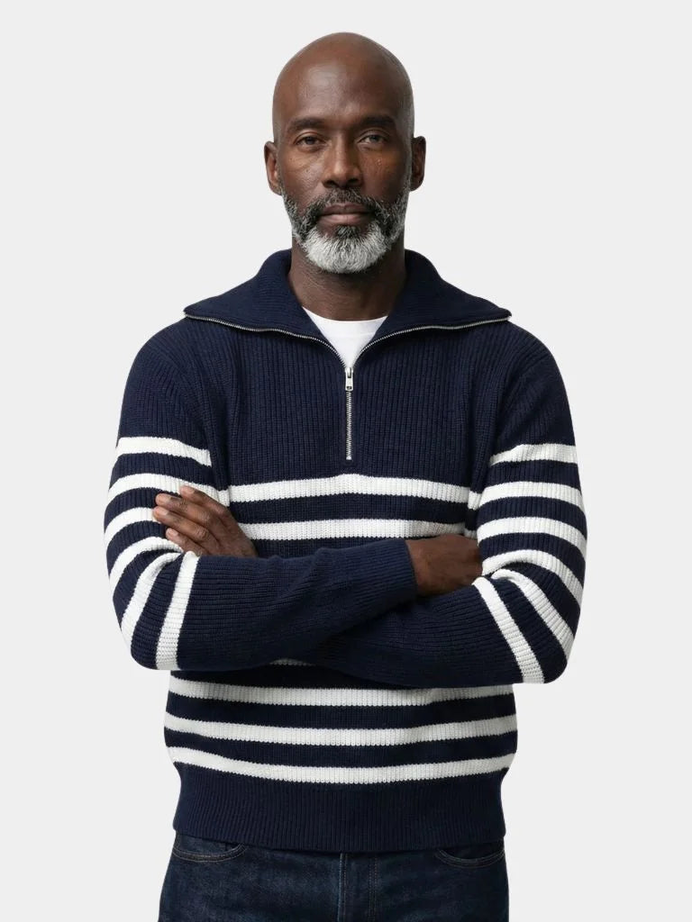 Casual Striped Zip Up Sweater | Savile & Co.