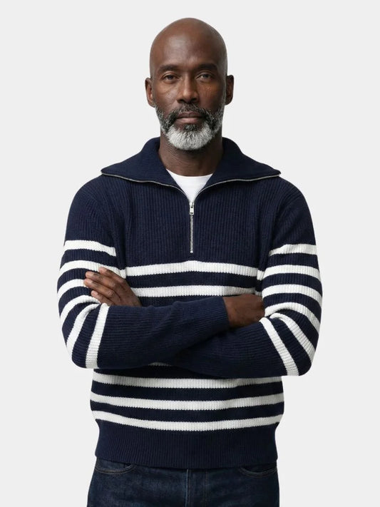Casual Striped Zip Up Sweater | Savile & Co.