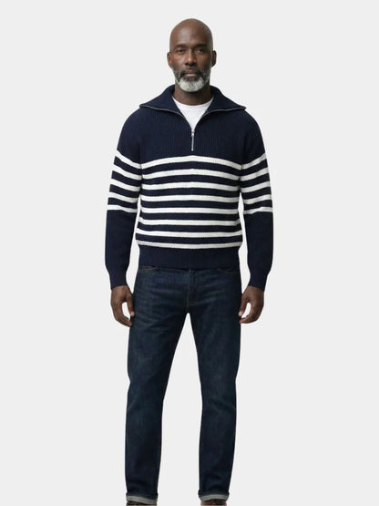 Casual Striped Zip Up Sweater | Savile & Co.
