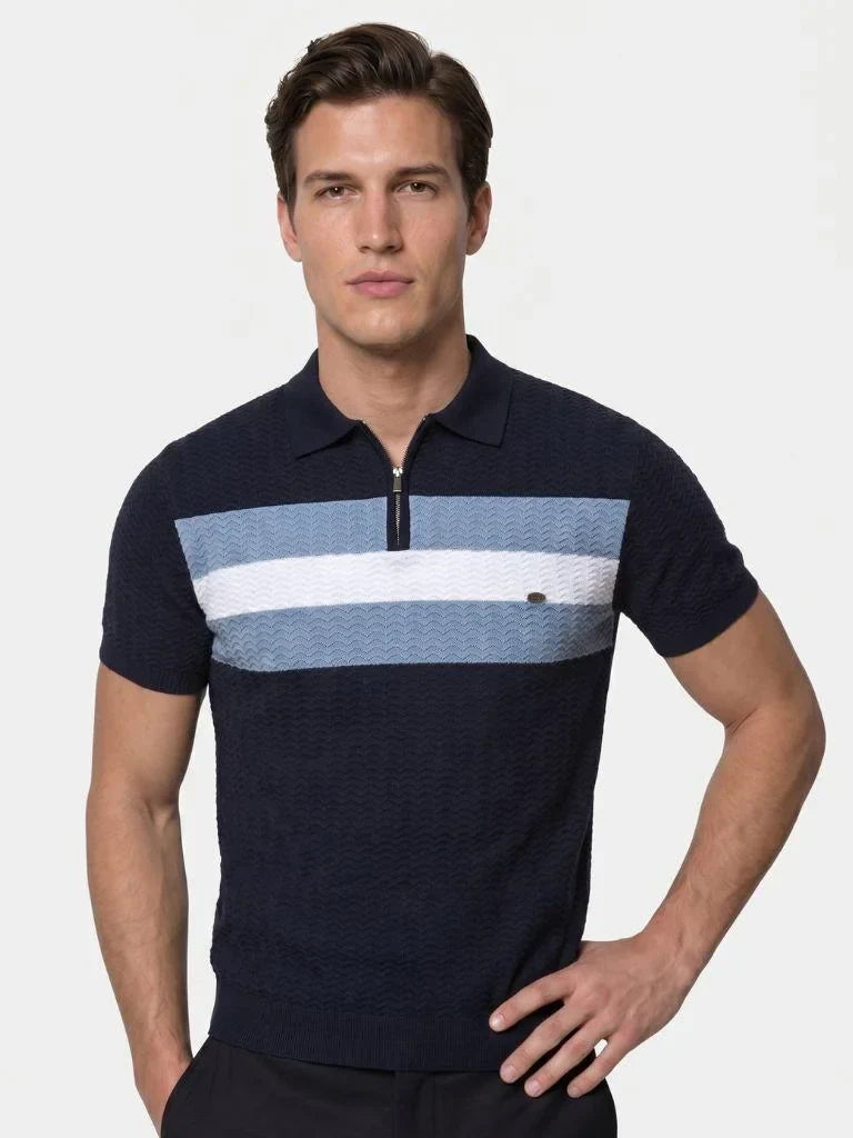 Classic Fit Quarter Zip Business Casual Short Sleeves Polo | Savile & Co.