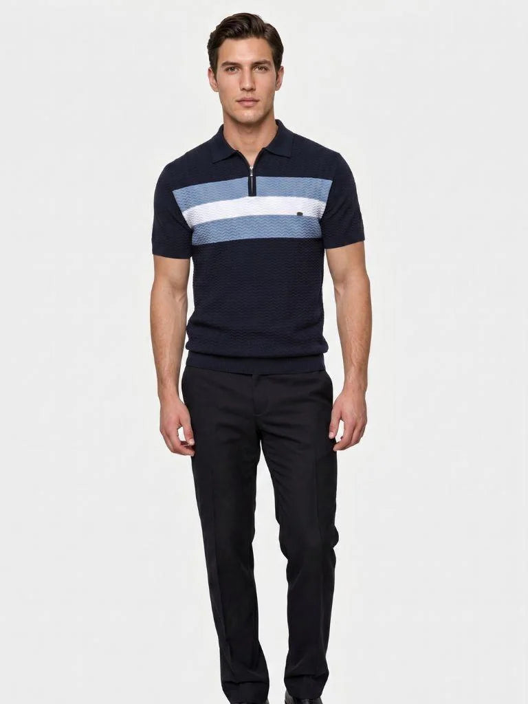 Classic Fit Quarter Zip Business Casual Short Sleeves Polo | Savile & Co.