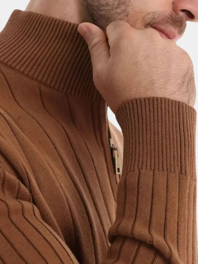 Cotton Knit Vertical Stripes Quarter-Zip Sweater | Savile & Co.