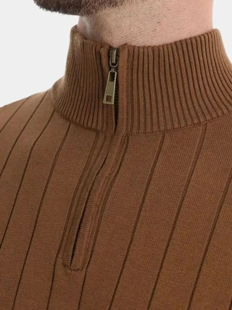 Cotton Knit Vertical Stripes Quarter-Zip Sweater | Savile & Co.