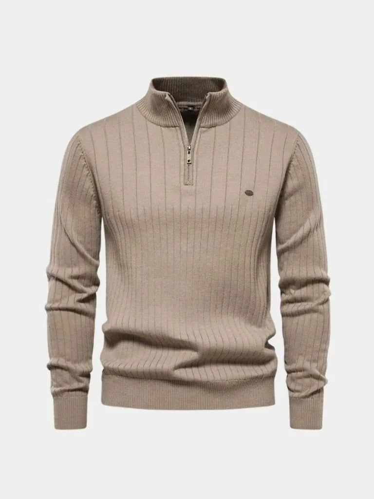 Cotton Knit Vertical Stripes Quarter-Zip Sweater | Savile & Co.