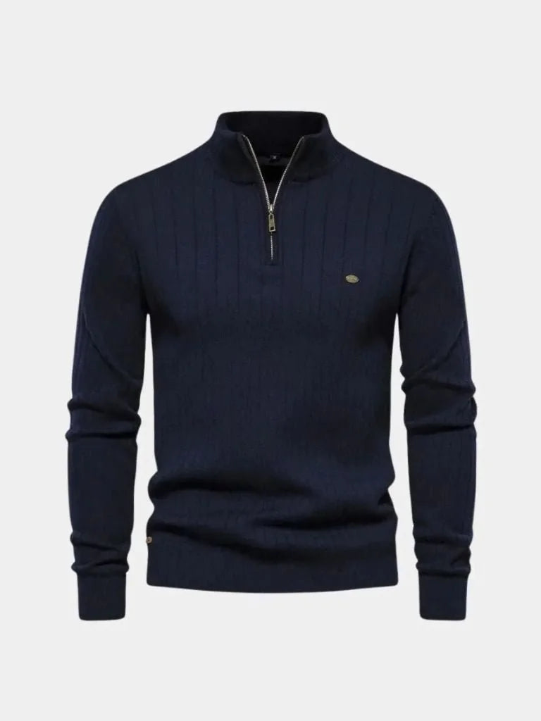 Cotton Knit Vertical Stripes Quarter-Zip Sweater | Savile & Co.