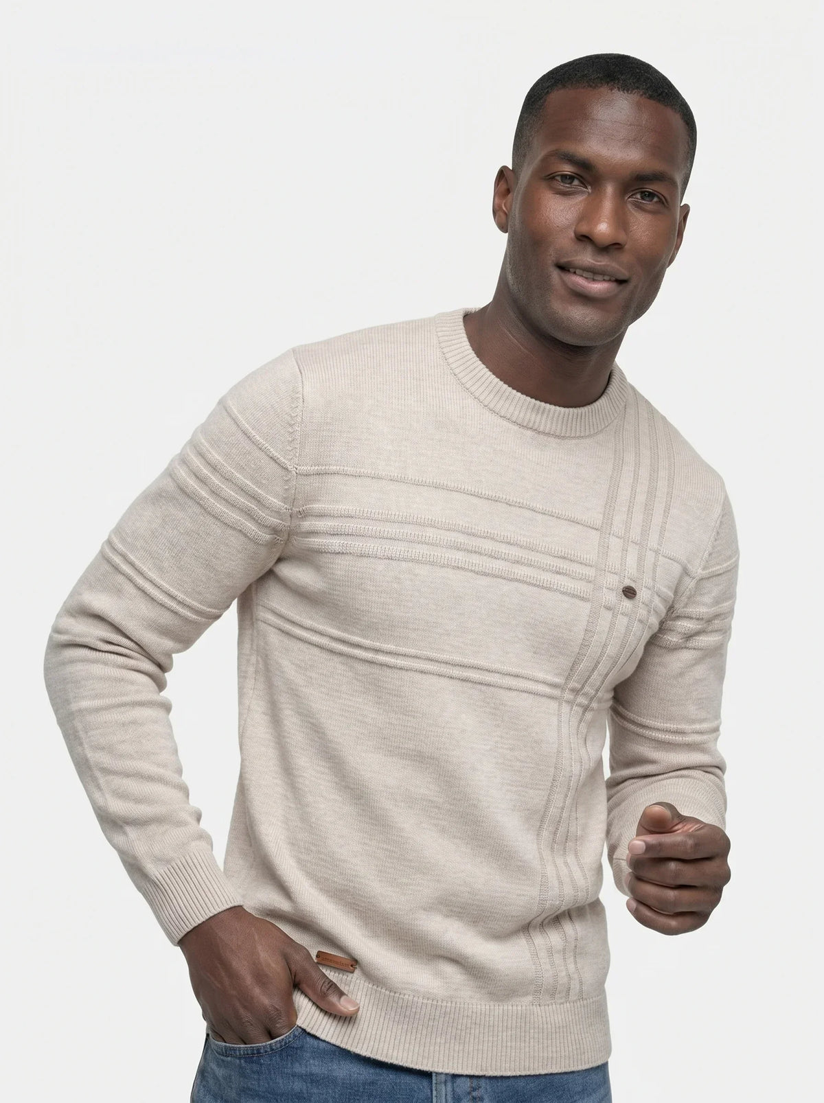 Cotton Knitted Stripped Crew Neck Pullover Sweater | Savile & Co.