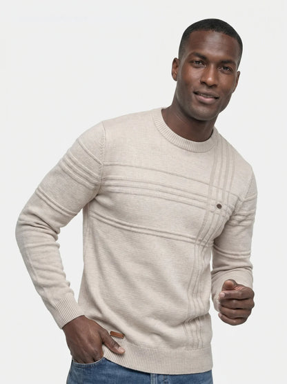 Cotton Knitted Stripped Crew Neck Pullover Sweater | Savile & Co.