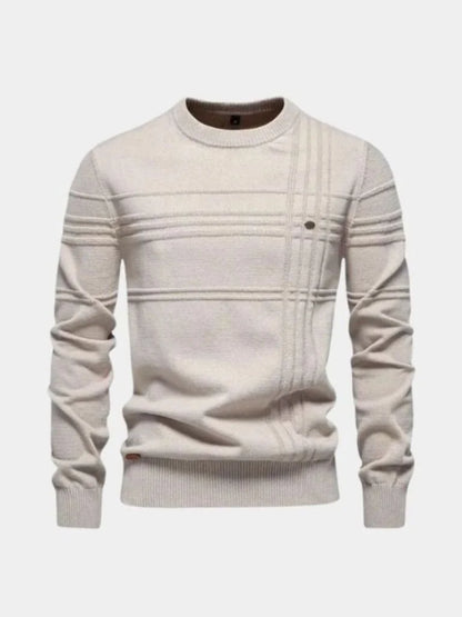Cotton Knitted Stripped Crew Neck Pullover Sweater | Savile & Co.