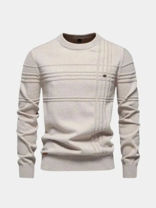 Cotton Knitted Stripped Crew Neck Pullover Sweater | Savile & Co.