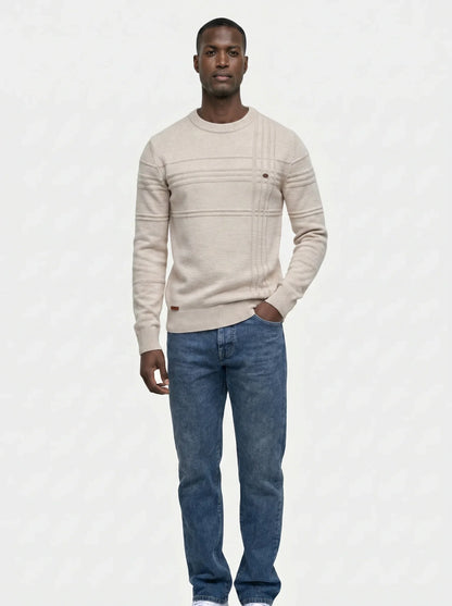 Cotton Knitted Stripped Crew Neck Pullover Sweater | Savile & Co.