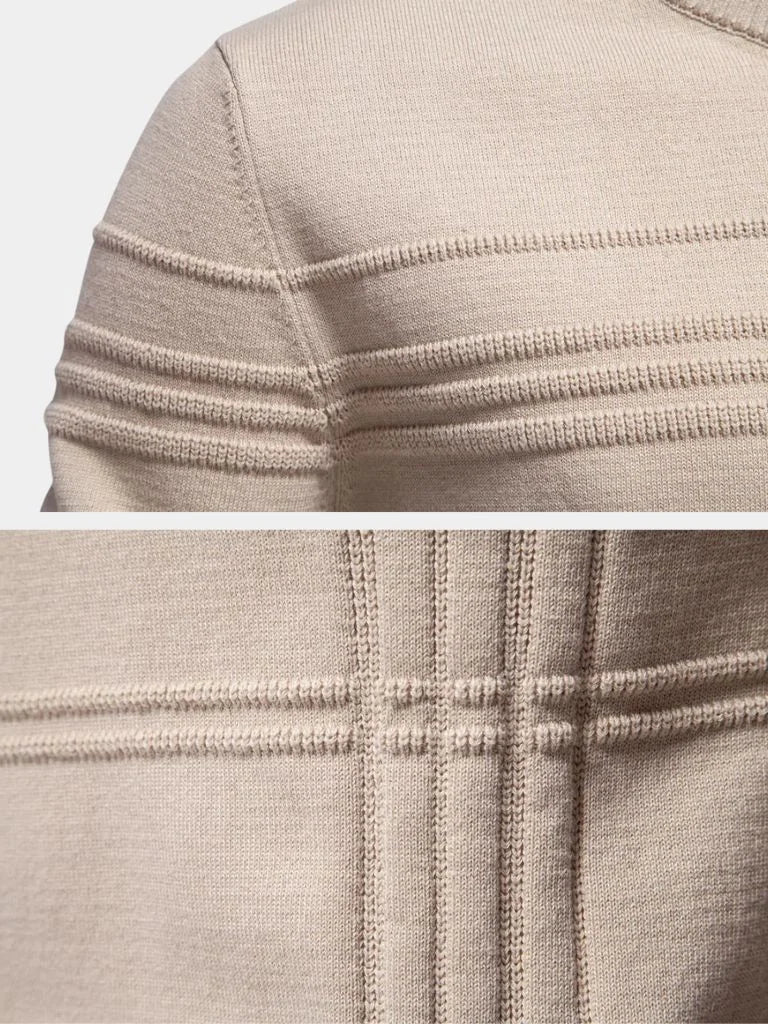 Cotton Knitted Stripped Crew Neck Pullover Sweater | Savile & Co.