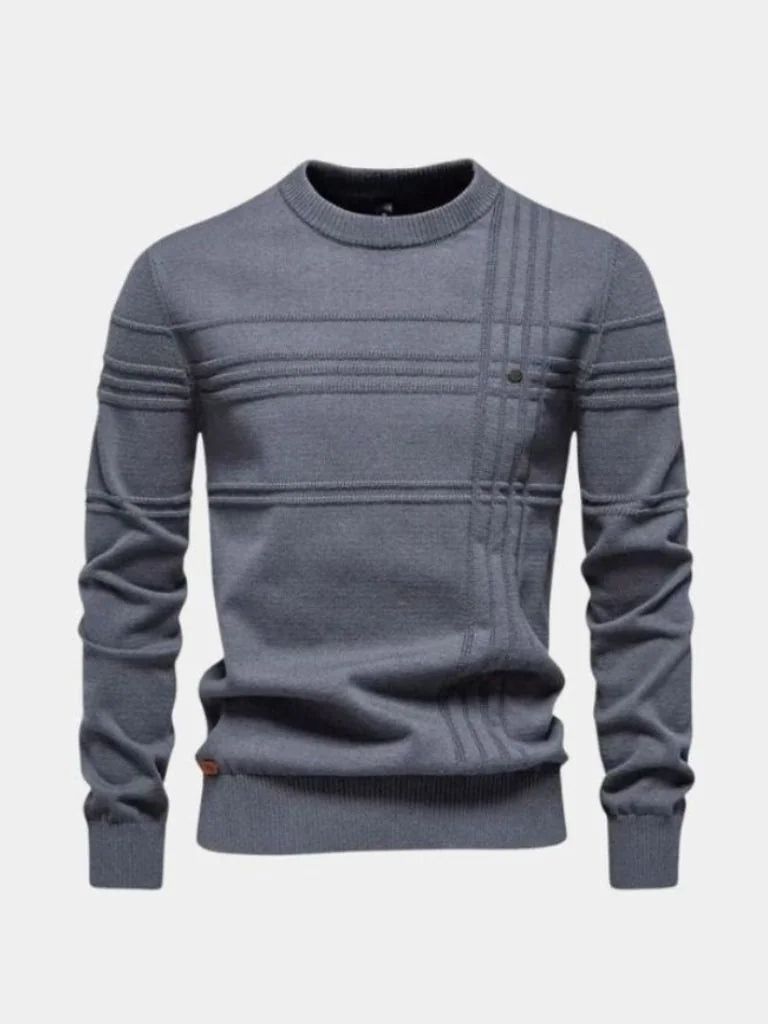 Cotton Knitted Stripped Crew Neck Pullover Sweater | Savile & Co.