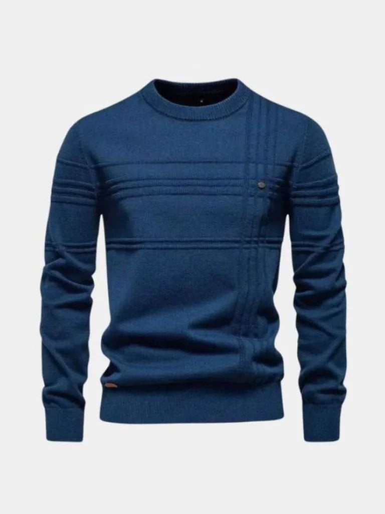 Cotton Knitted Stripped Crew Neck Pullover Sweater | Savile & Co.