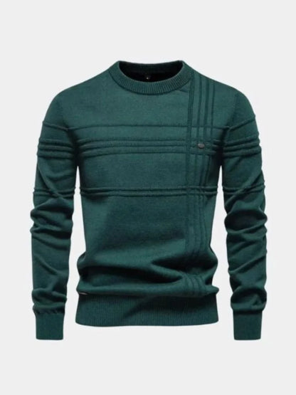Cotton Knitted Stripped Crew Neck Pullover Sweater | Savile & Co.