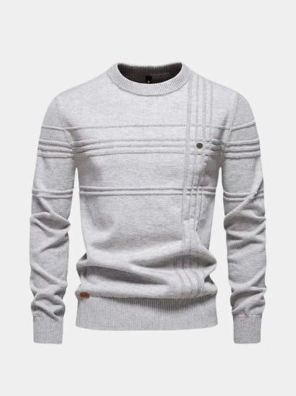 Cotton Knitted Stripped Crew Neck Pullover Sweater | Savile & Co.