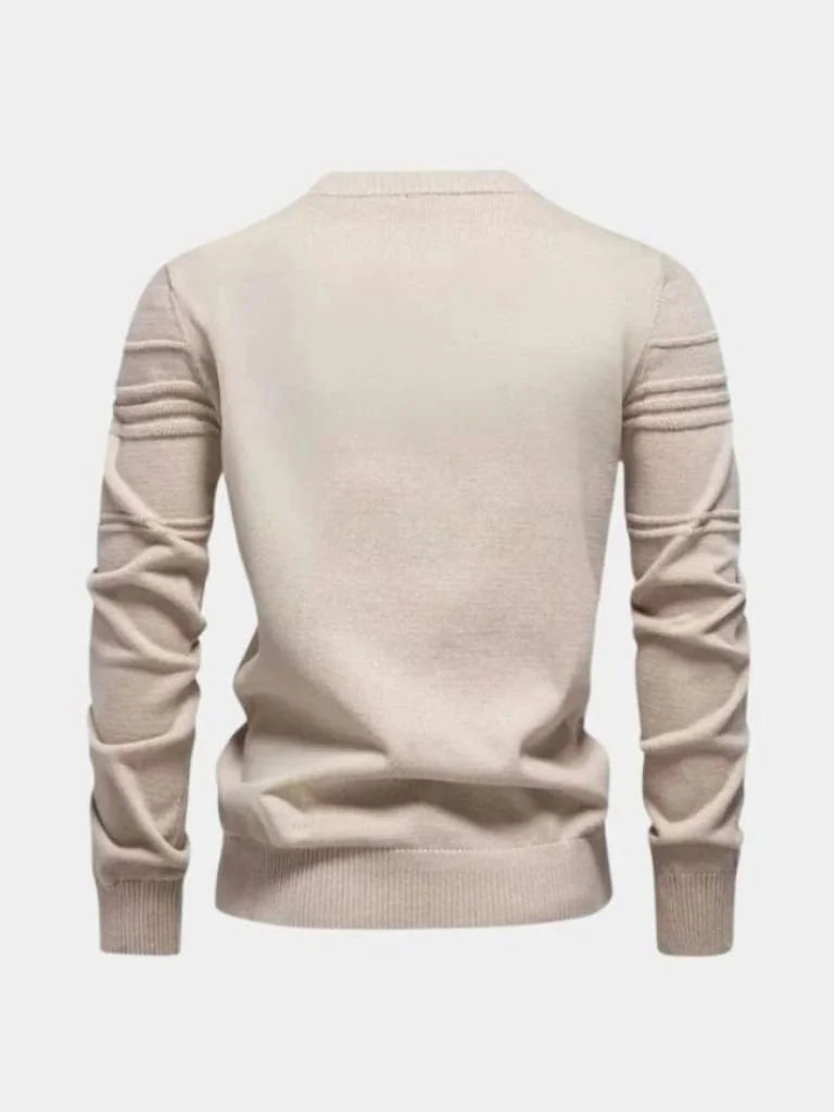 Cotton Knitted Stripped Crew Neck Pullover Sweater | Savile & Co.