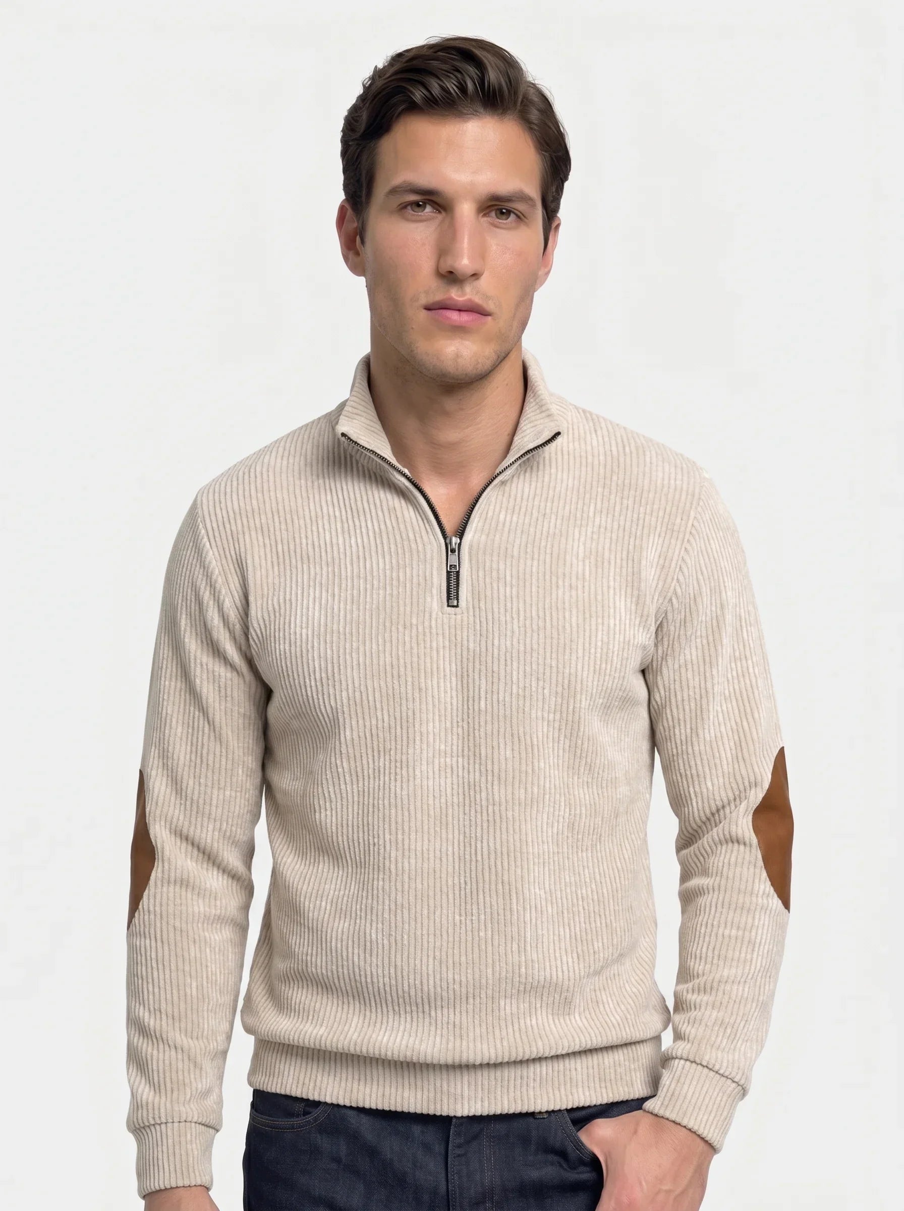 High Collar Quarter Zip Corduroy Pullover | Savile & Co.