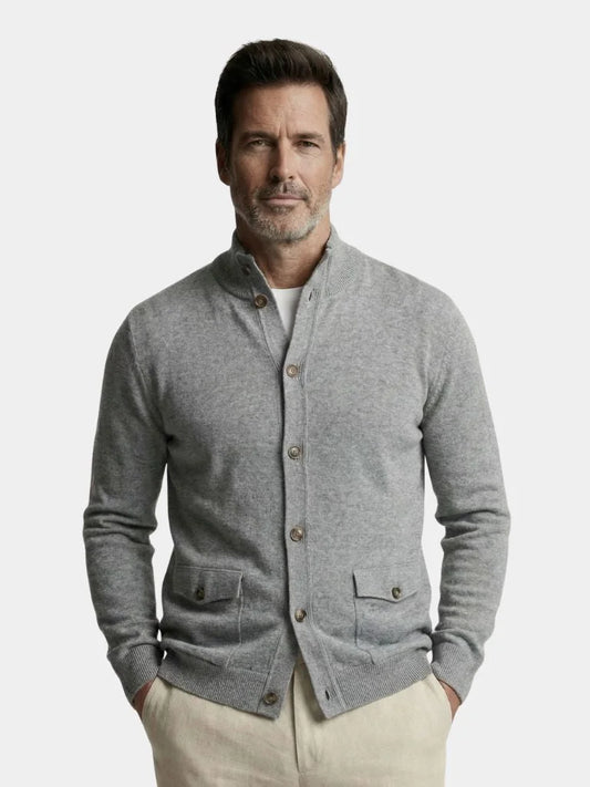 Knitted Stand Collar Cotton Cardigan | Savile & Co.