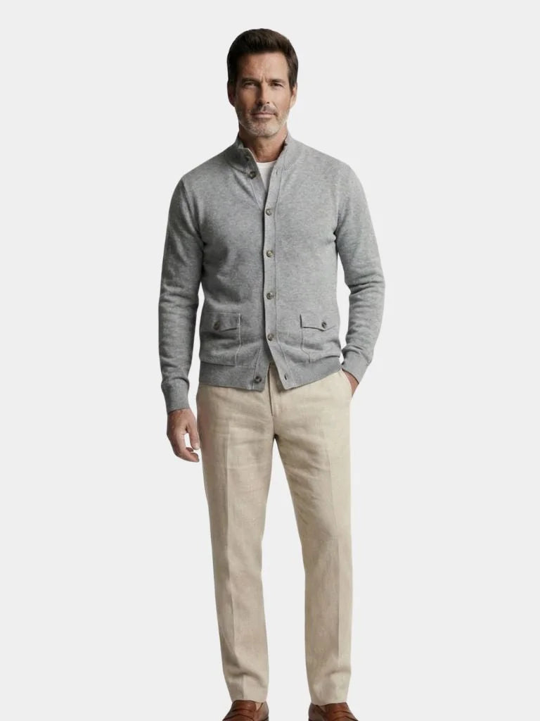 Knitted Stand Collar Cotton Cardigan | Savile & Co.