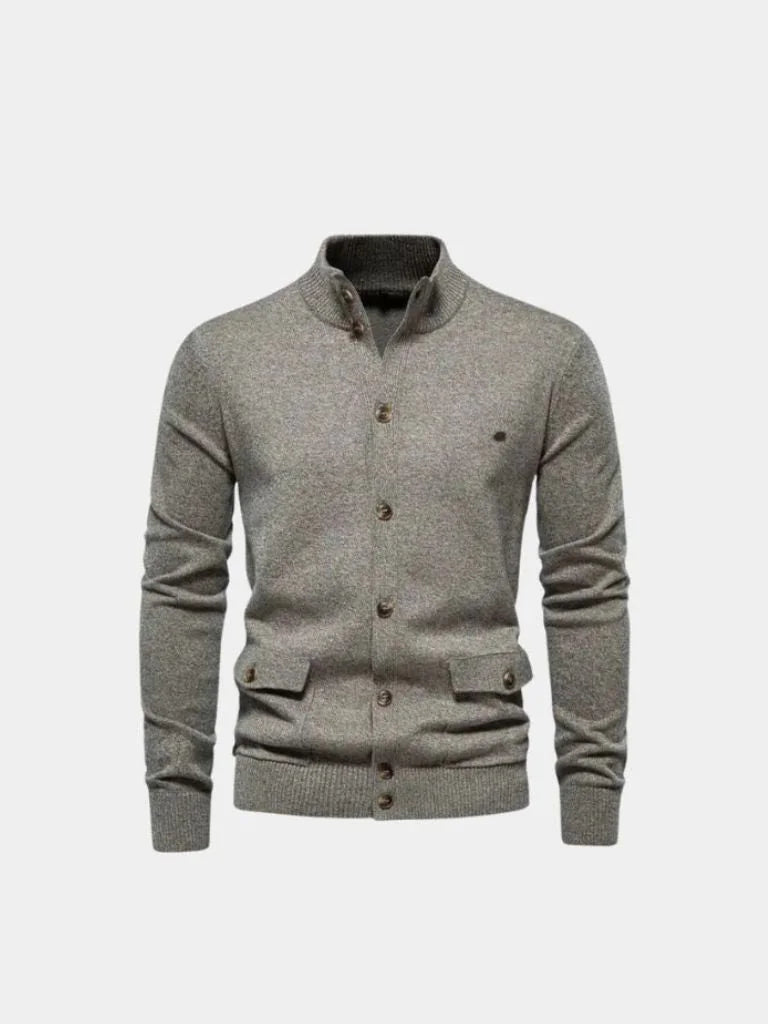 Knitted Stand Collar Cotton Cardigan | Savile & Co.