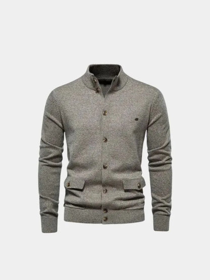 Knitted Stand Collar Cotton Cardigan | Savile & Co.
