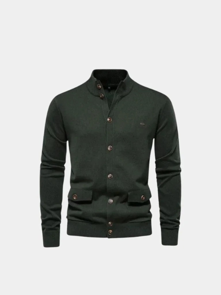 Knitted Stand Collar Cotton Cardigan | Savile & Co.