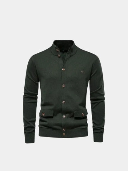 Knitted Stand Collar Cotton Cardigan | Savile & Co.