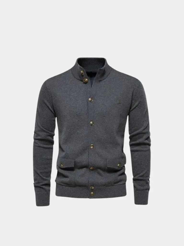Knitted Stand Collar Cotton Cardigan | Savile & Co.