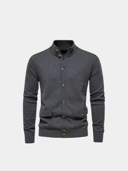 Knitted Stand Collar Cotton Cardigan | Savile & Co.