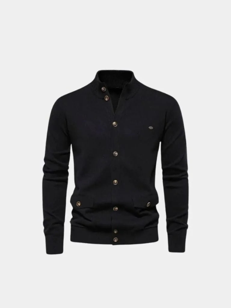 Knitted Stand Collar Cotton Cardigan | Savile & Co.