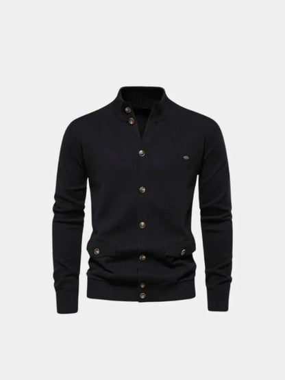 Knitted Stand Collar Cotton Cardigan | Savile & Co.