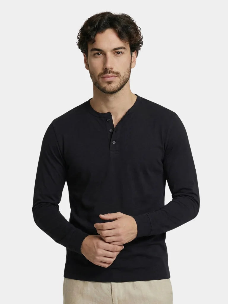 Minimalist Henley Neck Long Sleeve T-Shirt | Savile & Co.