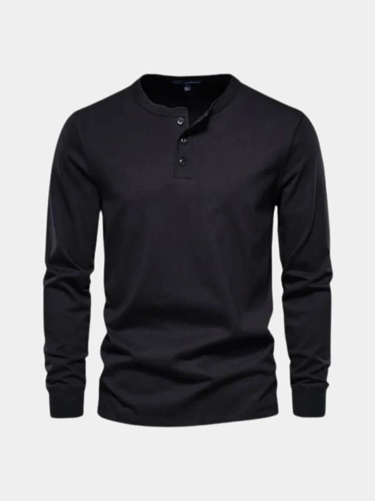 Minimalist Henley Neck Long Sleeve T-Shirt | Savile & Co.