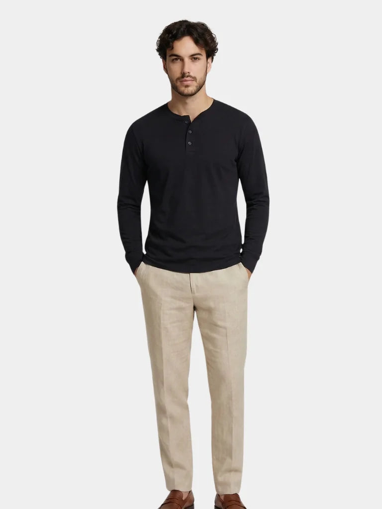 Minimalist Henley Neck Long Sleeve T-Shirt | Savile & Co.