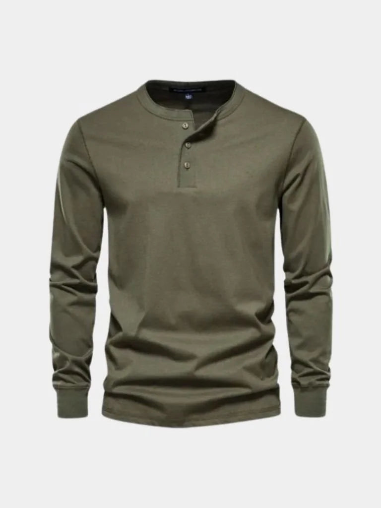 Minimalist Henley Neck Long Sleeve T-Shirt | Savile & Co.