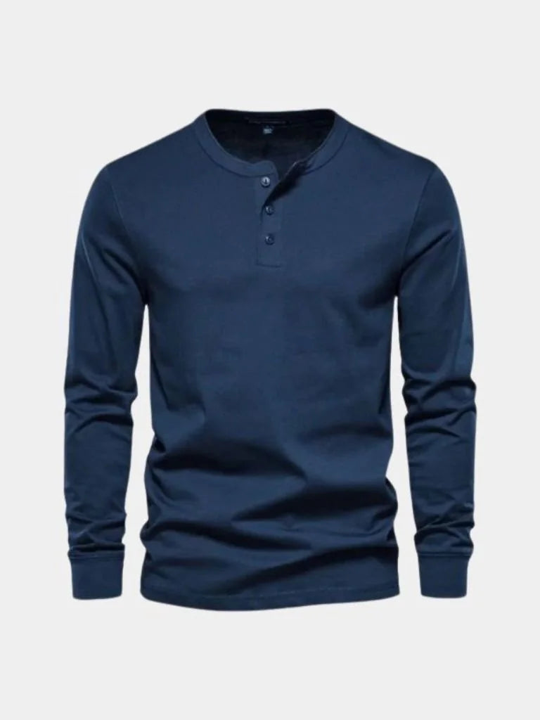 Minimalist Henley Neck Long Sleeve T-Shirt | Savile & Co.