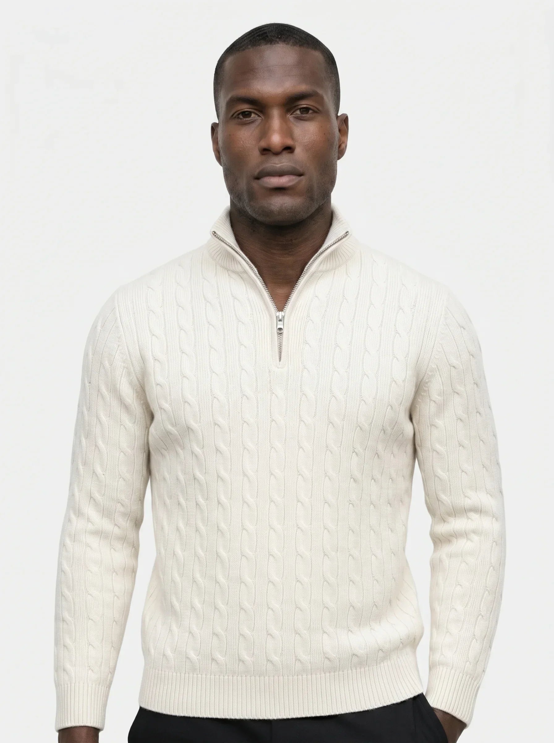 Premium Cable-Knit Zip Neck Sweater | Savile & Co.