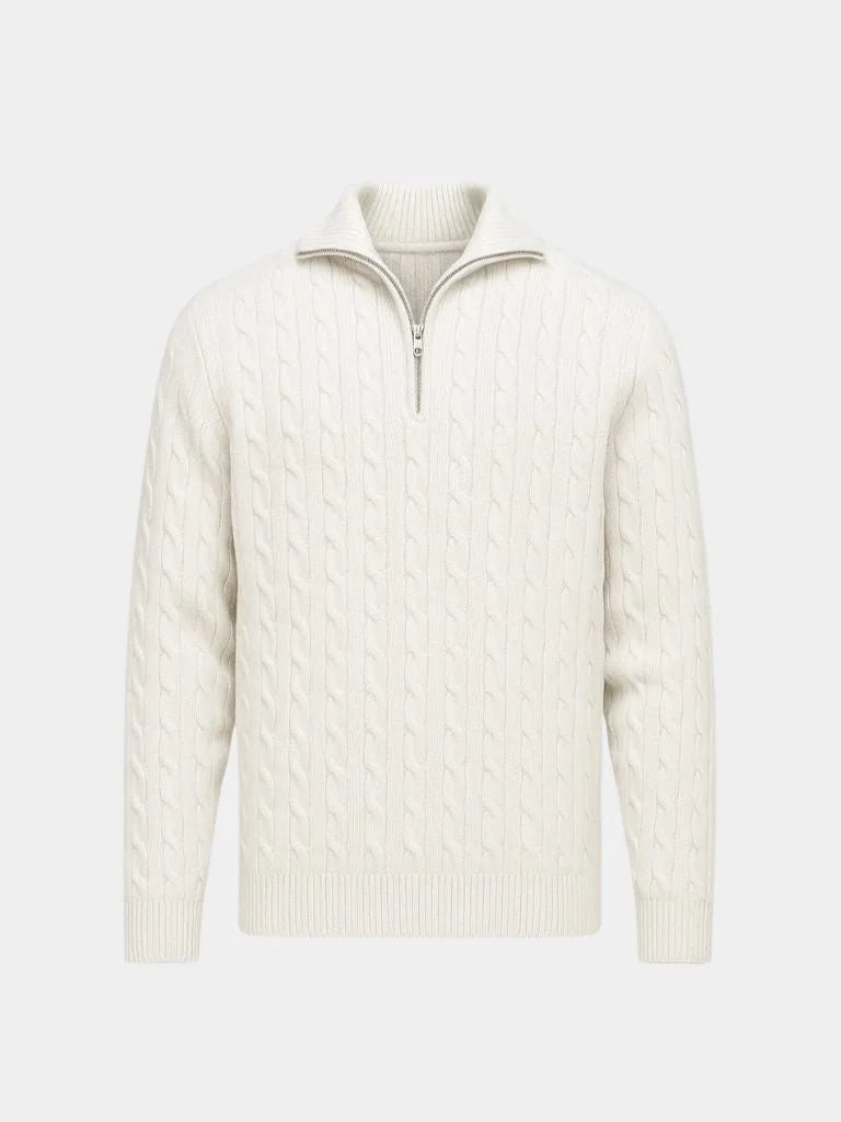 Premium Cable-Knit Zip Neck Sweater | Savile & Co.
