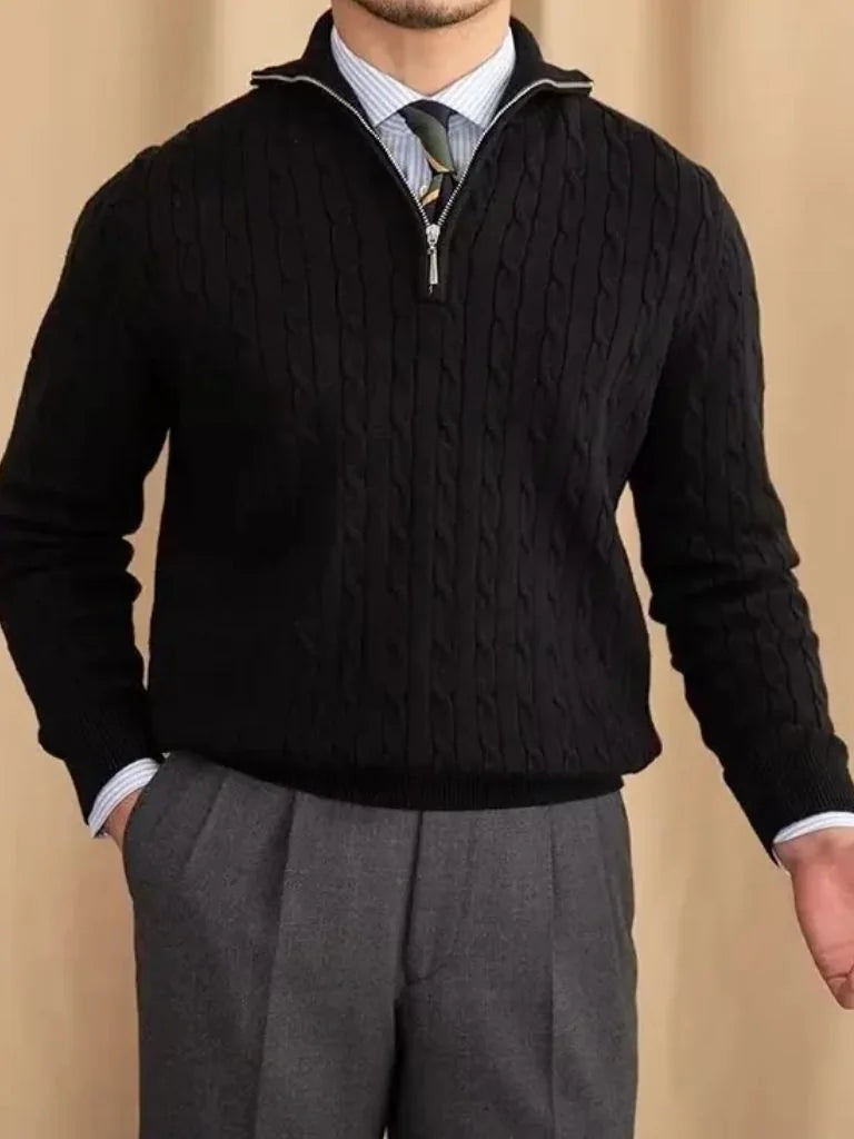 Premium Cable-Knit Zip Neck Sweater | Savile & Co.