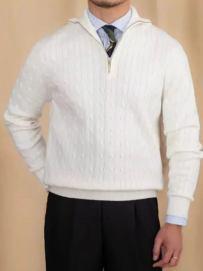 Premium Cable-Knit Zip Neck Sweater | Savile & Co.