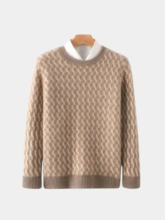 100% Wool Geometric Crew Neck Pullover Sweater | Savile & Co.
