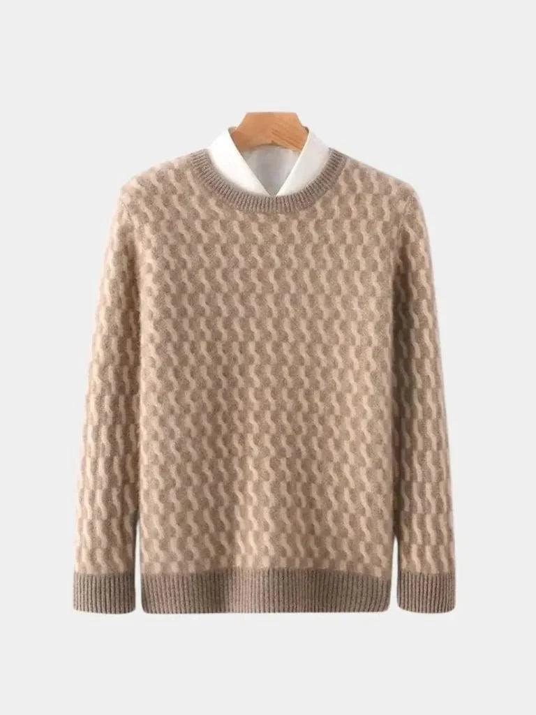 100% Wool Geometric Crew Neck Pullover Sweater | Savile & Co.