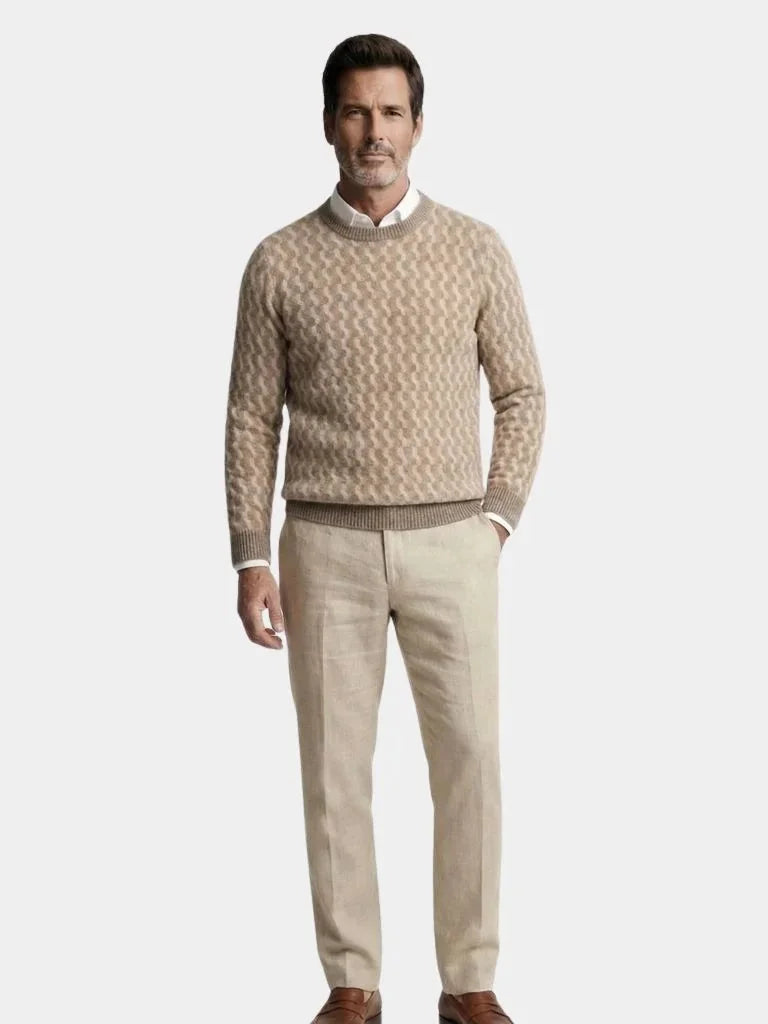 100% Wool Geometric Crew Neck Pullover Sweater | Savile & Co.