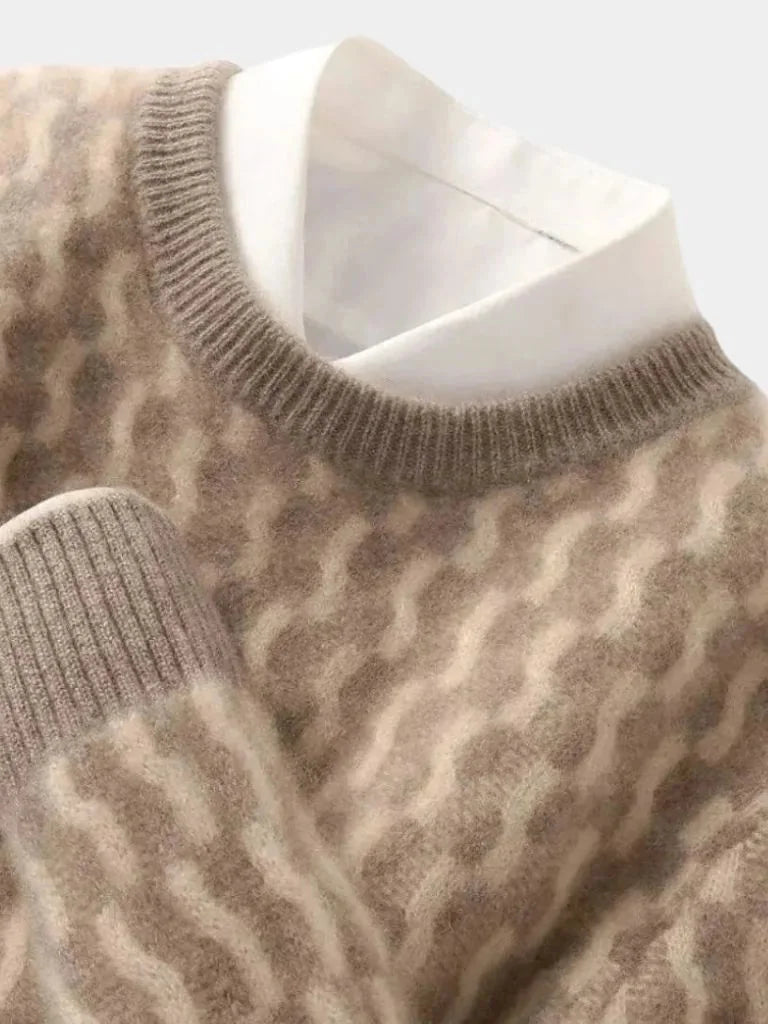 100% Wool Geometric Crew Neck Pullover Sweater | Savile & Co.