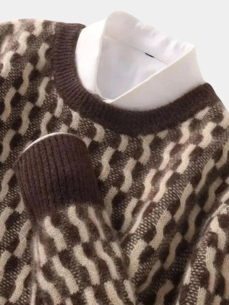 100% Wool Geometric Crew Neck Pullover Sweater | Savile & Co.